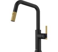 Franke Maris Stripes - Grifo monomando para fregadero FG 4760.504 con rociador extraíble, negro mate/dorado 115.0747.676