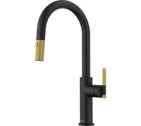 Franke Maris Stripes - Grifo monomando para fregadero FG 4767.504 con rociador extraíble, negro mate/dorado 115.0747.673