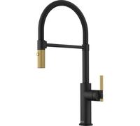 Franke Maris Stripes Semi Pro - Grifo de fregadero FG 4768.504 con brazo flexible y ducha, negro mate/dorado 115.0747.679