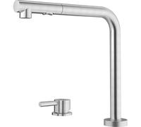 Franke Mythos - Grifo monomando para fregadero FC 3137.501 con ducha, instalación de 2 orificios, acero inoxidable 115.0731.378