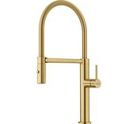 Franke Pescara Semi Pro - Grifo monomando para fregadero FC 4170.504 con brazo flexible y ducha, dorado 115.0741.723