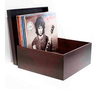 FranquiHOgar - Caja de Madera Natural- Decorativa para Almacenaje de Vinilos - Capacidad APROX 100 Unidades - Tapa Convertible en Bandeja, Marrón Oscuro, Madera
