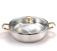FranquiHOgar Paellera y cazuela baja CRC Chef de acero inoxidable 28 cm | Acero inoxidable, fondo termodifusor y tapa de cristal. Para gas y vitrocerámica; no apta para inducción. Apta lavavajillas.