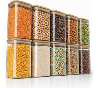 - Frascos de vidrio con tapa, capacidad de 1650 ml - Juego de 10 unidades - Recipientes de vidrio, resistentes al calor - Contenedores para alimentos con tapa de bambú, herméticos, ideales para cereal