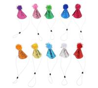 FRCOLOR 10 Gorros de Cumpleaños para Mascotas, Sombreros de Fiesta Ajustables con Pompones Brillantes, Tamaño Mini para Perros y Gatos, Accesorios para Disfraces de Mascotas, Pack de 10