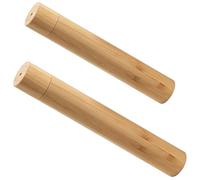 FRCOLOR 2 Piezas Portacepillos de Bambú Beige, Tubo Protector para Viaje | Diseño Transpirable con Orificio, Formato Compacto para Escuela y Camping, Acabado Natural
