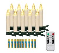 FREEPOWER 10 Velas LED para árbol de Navidad con Mando a Distancia Temporizador Parpadeantes, Blanco Cálido, Velas para Navidad, Funciona con Pilas, Interior y Exterior Impermeable（Incluye 10 pilas）