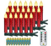 FREEPOWER 20 Velas LED árbol de Navidad Rojas con Mando a Distancia Temporizador Parpadeantes, Blanco Cálido, Velas LED Navidad, Funciona con Pilas, Interior y Exterior Impermeable（Incluye 20 pilas）