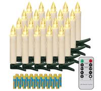 FREEPOWER 20 Velas LED para árbol de Navidad con Mando a Distancia Temporizador Parpadeantes, Blanco Cálido, Velas para Navidad, Funciona con Pilas, Interior Exterior Impermeable（Incluye 20 pilas）