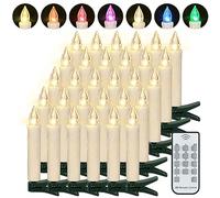 FREEPOWER 30 Velas LED para árbol de Navidad con Mando a Distancia Temporizador, Multicolor y Blanco Cálido, Velas para Navidad Parpadeantes, Funciona con Pilas, Interior y Exterior Impermeable