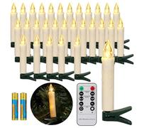 FREEPOWER 30 Velas LED para árbol de Navidad con Mando a Distancia Temporizador Parpadeantes, Blanco Cálido, Velas para Navidad, Funciona con Pilas, Interior y Exterior Impermeable（Incluye 30 pilas）