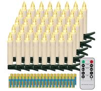 FREEPOWER 40 Velas LED para árbol de Navidad con Mando a Distancia Temporizador Parpadeantes, Blanco Cálido, Velas para Navidad, Funciona con Pilas, Interior y Exterior Impermeable（Incluye 40 pilas）