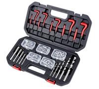 FreeTec Juego de reparación de roscas helicoil de 131 piezas, M5, M6, M8, M10, M12, Heli Coil, juego de reparación de roscas Helicoil con brocas HSS y herramientas de rosca para aluminio para coche