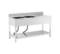 Fregadero - 2 cubas - acero inoxidable - 160 x 60 cm - Royal Catering