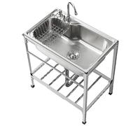Fregadero 304 de acero inoxidable, 1 compartimento, independiente, fregadero comercial para restaurante con grifos fríos y calientes, preparación y uso, lavabo de mano para cocina, garaje, lavandería