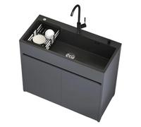 Fregadero Autoportante con Armario, Acero Inox, 68/80cm | Fregadero multiusos, armario aluminio, grifo agua fría/caliente, uso interior/exterior, cocina/baño(B-Grey,L:80cm)