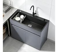 Fregadero Autoportante con Armario, Acero Inox, 68/80cm | Fregadero multiusos, armario aluminio, grifo agua fría/caliente, desagüe, escurridor. Interior/exterior. Gris(L:68cm)