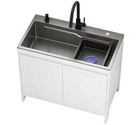Fregadero Autoportante Gris Antracita con Mueble de Nido de Abeja Blanco/Gris, Pila de Lavar para Lavadero, Garaje o Camping, Set Completo con Grifo Mezclador y Sifón 68cm