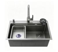 Fregadero cocina 1 seno Acero inoxidable Empotrado Encimera | Negro pistola Estilo rústico Juego completo de accesorios Diseño reforzado(75x46cm/30x18in)