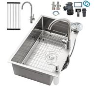 Fregadero Cocina 1 Seno, Acero Inoxidable Fregadero Con Escurreplatos Y Dispensador De Jabón, Fregadero De Cocina Pequeño Con 2 Agujeros Pretaladrados, Fregadero Sobre Encimera O Enrasado(Silver#2,85x