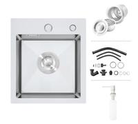 Fregadero Cocina 1 Seno, Fregadero Acero Inoxidable Cepillada 40 x 40 cm con Desbordamiento,Sifón, Dispensador de Jabón, Fregadero Pequeño con 2 Orificios para Grifo, Sobre Encimera o Enrasado