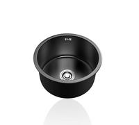 Fregadero Cocina 1 Seno,Pileta de Cocina Negro Redondo,Lavadero Cocinas Inox PequeñO con Drenaje,Formas de Instalar Sobre Encimera/Bajo Encimera (Ø 45cm)