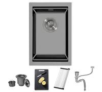 Fregadero Cocina 30x45cm Negro Gris Acero Inoxidable Tabla de Cortar Oculto | Negro Gris Acero Inoxidable, Tabla Cortar, Estación Trabajo Empotrable Oculto, Ideal Cocina Bar, Fácil Instalación Resistente