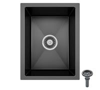 Fregadero Cocina 50 x 40 cm, Fregadero Negro Bajo Encimera, Acero Inoxidable, Con Accesorios de Drenaje y Escurreplatos, Ideal Para Cocinas Pequeñas, Bares o Lavaderos (50x40cm)