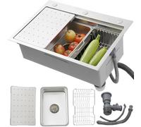 Fregadero Cocina 80x50 cm Acero Inoxidable Cepillado SUS304, Fregadero 1 Seno Encastrable, Fregadero de cocina con Tabla de Cortar, Cubeta Escurridora, Cesta Escurridora, Escurridor de Platos y Sifón