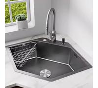 Fregadero Cocina Esquinero de Acero Inoxidable, Fregadero de Bar con Forma de Diamante, Sobre Encimera O Bajo Encimera, con Colador y Desagüe, for Restaurantes, Cocinas y Hogares
