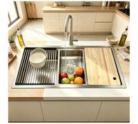 Fregadero Cocina Grande 80x50cm, Fregadero Cocina 1 seno, Fregadero Multifuncional de Acero Inox, con Filtro de Drenaje, fregadero interior de repuesto, sifón, juego de desagüe y descarga