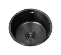 Fregadero Cocina Redondo,Pileta de Cocina Negro,Lavadero Cocina 1 Seno Inox,Pila PequeñO con Drenaje,Formas de Instalar Sobre Encimera/Bajo Encimera (Ø 42cm)