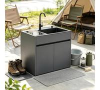 Fregadero Comercial de Acero Inox, Gabinete Aluminio de Panal, Kit de Desagüe para Restaurante, Trastero y Preparación Exterior