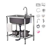 Fregadero comercial de acero inoxidable con grifo caliente y frío, lavabo independiente para jardín, patas ajustables, duradero, fácil de limpiar, perfecto para cocinas y zonas de barbacoa