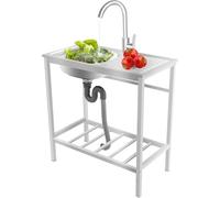 Fregadero con armario inferior, fregadero de cocina de acero inoxidable, grifo giratorio 360° y tubo de drenaje, para interior y exterior, cocina, garaje, taller, jardín