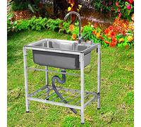 Fregadero con Patas Móvil Fregaderos de cocina Exterior Jardin 304 Acero Inoxidable con Soporte,con Grifo Fácil Limpiar e Instalar ,para Garaje,Restaurante,Cocina,Lavadero,Patio Trasero,camper ( Size