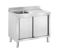 Royal Catering Fregadero de Acero Inoxidable Lavabo RC-IKS11 (Cuba: 400 x 400 x 240 mm, Con armario, Altura del antisalpique: 100 mm)