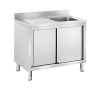 Royal Catering Fregadero de Acero Inoxidable Lavabo RC-IKS09 (Cuba: 400 x 400 x 240 mm, Con armario, Altura del antisalpique: 100 mm)
