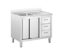 Royal Catering Fregadero Industrial de Cocina RC-IKS10 (Cuba: 400 x 400 x 300 mm, Con armario, Fabricado en acero inoxidable)