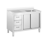 Royal Catering Fregadero Industrial de Cocina RC-IKS08 (Cuba: 400 x 400 x 300 mm, Con armario, Fabricado en acero inoxidable)