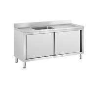 Royal Catering Fregadero de Acero Inoxidable Lavabo RC-IKS02 (Cuba: 500 x 400 x 240 mm, Con armario, Altura del antisalpique: 100 mm)