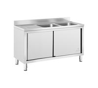 Fregadero de acero inoxidable - 2 cubas - Royal Catering - Acero inoxidable - 140 x 70 cm
