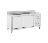 Fregadero de acero inoxidable - 2 cubas - Royal Catering - Acero inoxidable - 160 x 60 cm