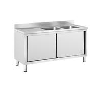 Fregadero de acero inoxidable - 2 cubas - Royal Catering - Acero inoxidable - 160 x 60 cm