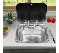 Fregadero de acero inoxidable para cocina - Fregadero de doble cuba - Fregadero de cocina con cestillo de desagüe - Fregadero empotrable - Negro