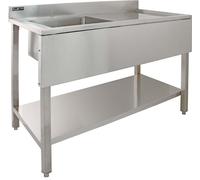 Fregadero de acero inoxidable para uso profesional, modelo "Gastrospüle", con un solo lavabo, ubicado a la izquierda