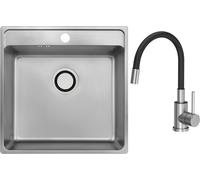 Fregadero de acero inoxidable VBChome con grifo, 49x48x21 cm. Acero inoxidable, superficie lisa. Fregadero empotrable de acero inoxidable con gran capacidad, orificio para el grifo, sifón y grifo con 