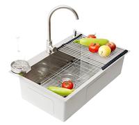 Fregadero de barra de acero 304 inless de 60 x 50 x 22 cm con drenaje Cleto, fácil de limpiar, ideal para uso doméstico y comercial, diseño rústico, resistente