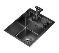 Fregadero de barra de acero inoxidable con grifo plegable y tapa, fregadero de cocina compacto de un solo tazón con desagüe, mini lavabo perfecto para soluciones de ahorro de espacio