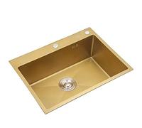 Fregadero De Barra De Cocina Dorado, Fregadero De Estación De Trabajo De Montaje Inferior/Empotrable/de Mesa, Fregadero De Un Tazón De Acero Inoxidable para Baño (Tamaño: 68x45x21cm) (53x43x21cm)
